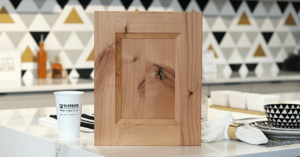 the mesa door in rustic knotty alder, natural stain by superior cabinets